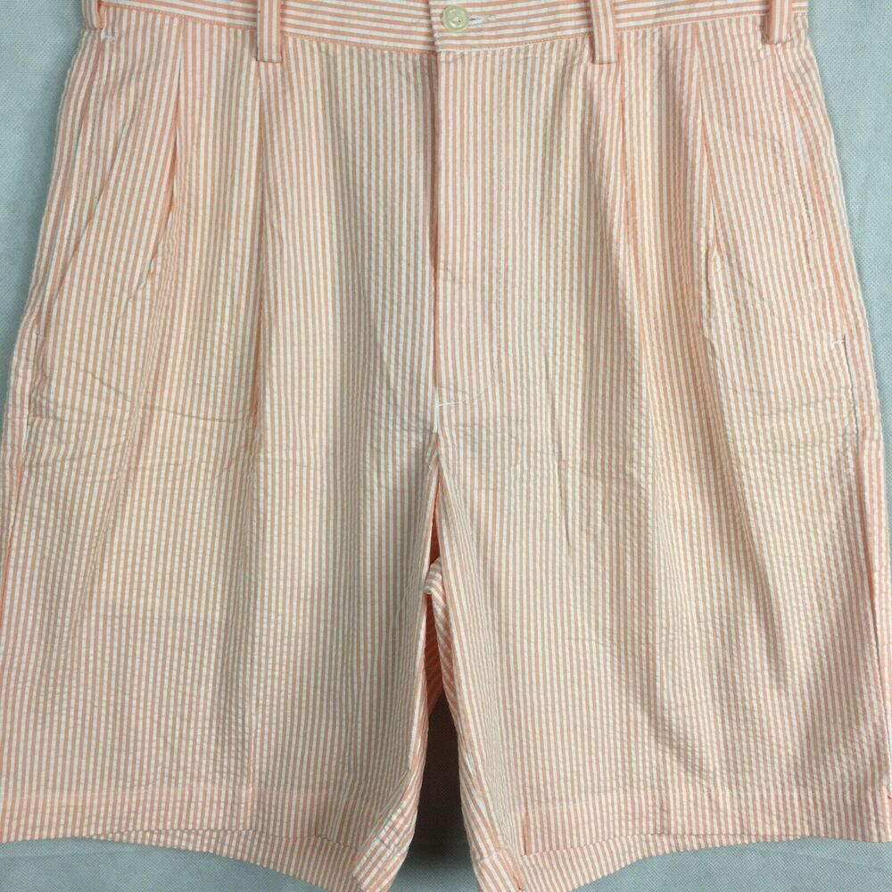 Jos. A. Bank Stays Cool Shorts Mens Sz 32 Orange White Striped Cotton Chino